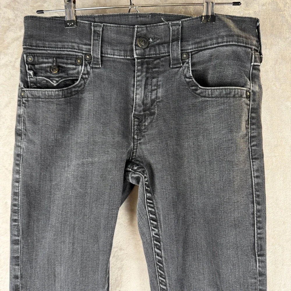 True Religion‎ Geno Slim Fit Jeans Faded Black Horseshoe Flap Pocket Mens 31x32